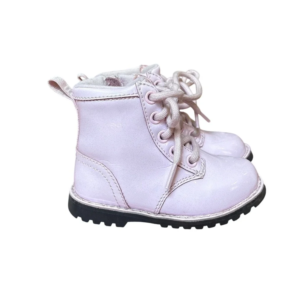 UGG Combat Boots Kids Pink Patent Glitter Zip Up Lace Up SIZE 7